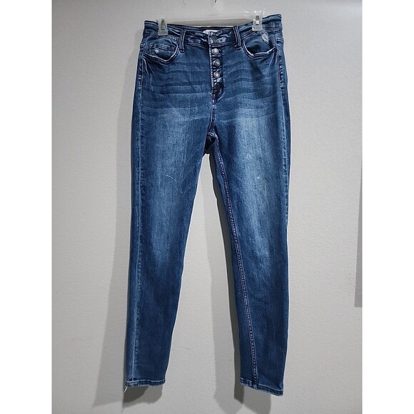 Flying Monkey Denim - Flying Monkey Womens Jeans Skinny Low Rise Blue Denim Whiskering Stone Wash 31